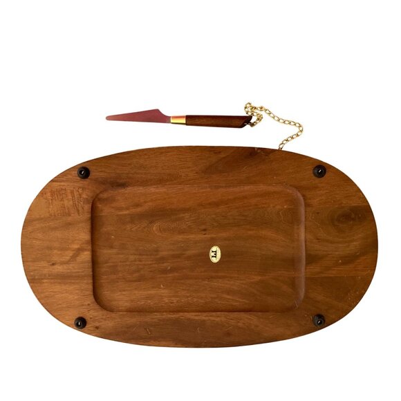 Blue Onion Danube Ceramic Tile Teakwood Cheese Board With Ceramic Tile & Knife - Picture 3 of 6